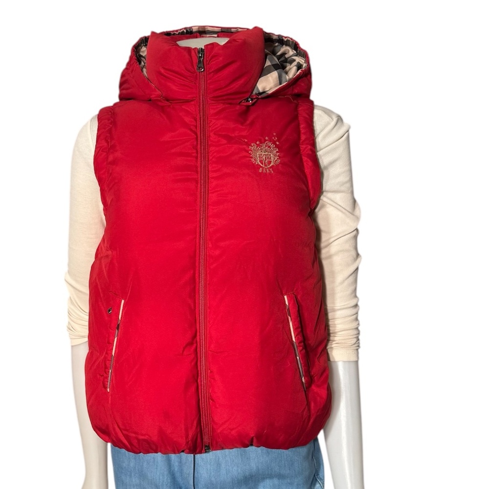 OAKS Red Puffer Vest ~ Burberry Inspired Plaid ~ Ladies XXS Puffer Vest